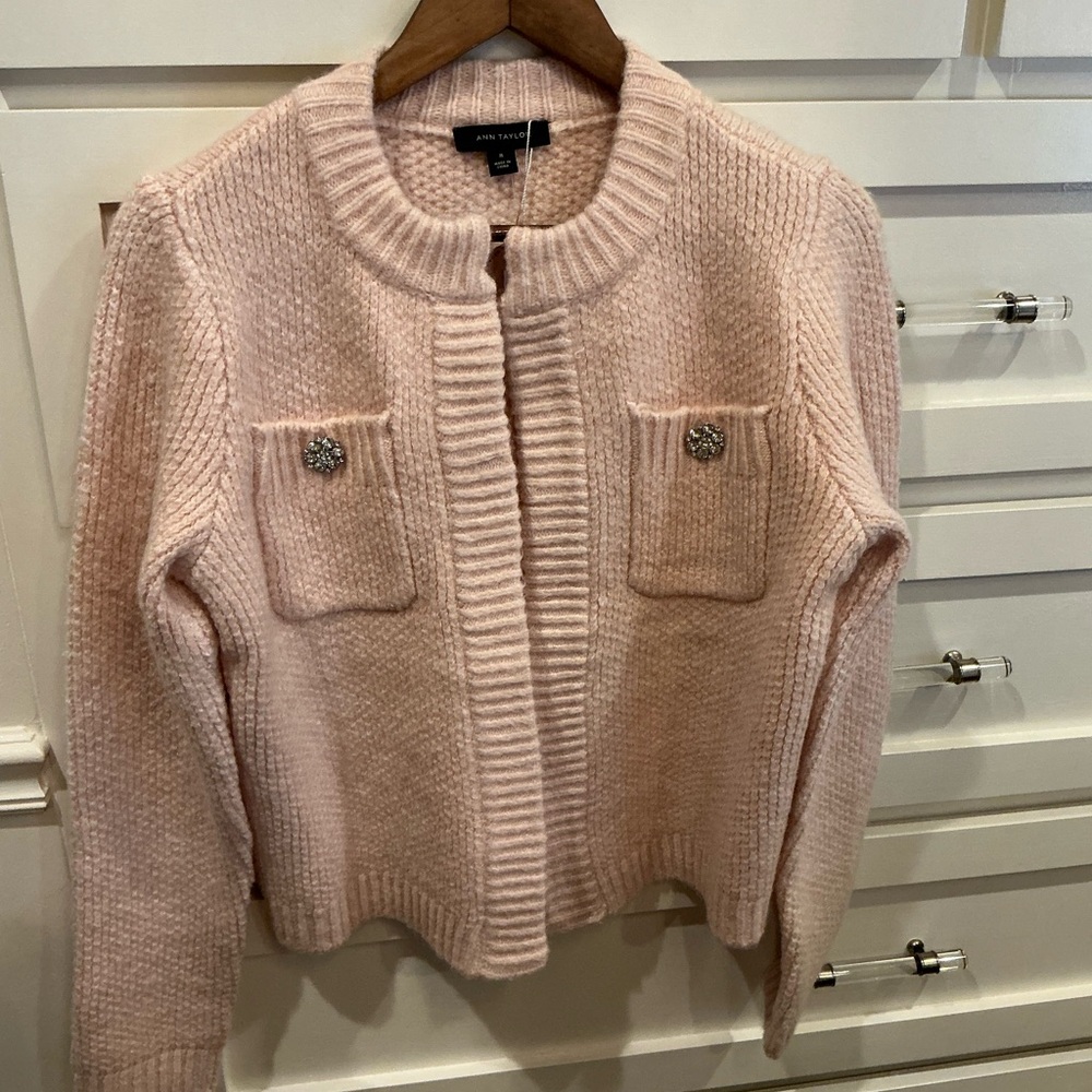 Ann Taylor Soft Pink Cardigan Sweater with crystal details, New with tags! - Picture 7 of 9